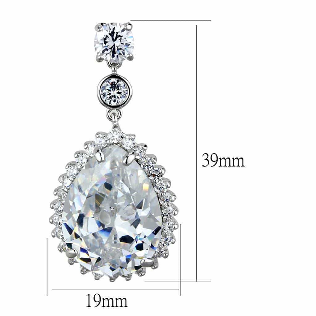 Brass Silver Clear CZ Pear Double Halo Dangle Earrings view 2