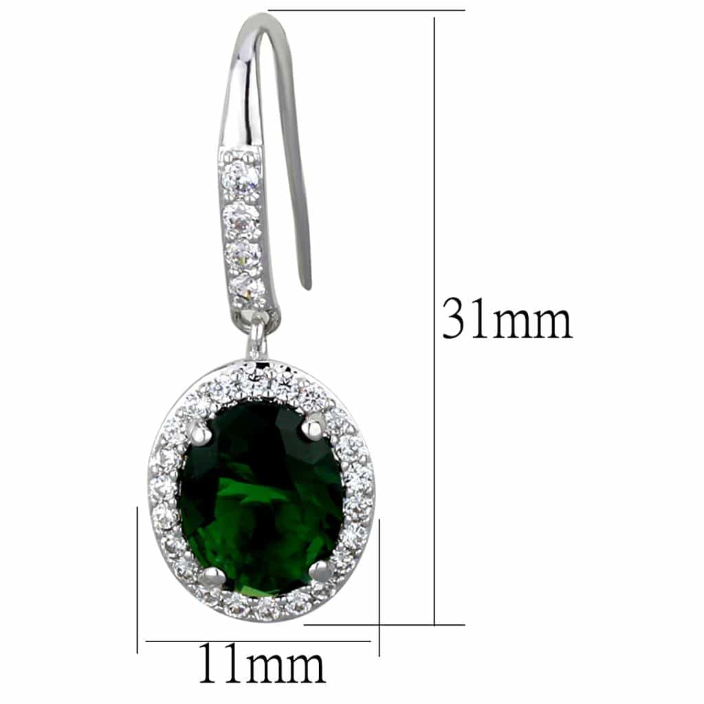 Brass Silver Green Emerald Round CZ Halo Hook Earrings view 2