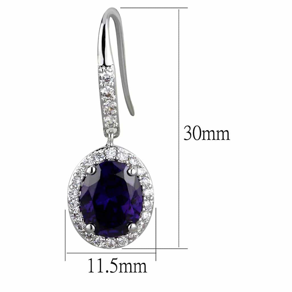 Brass Silver Purple Amethyst Oval CZ Halo Hook Earrings view 2