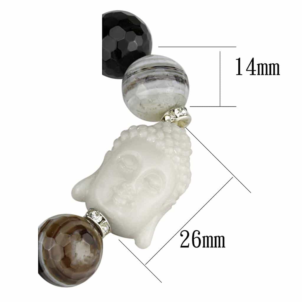 Brass Brown Black Striped Agate Silver CZ Ball Bead Bracelet view 2