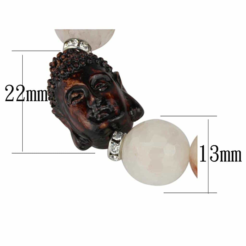 Brass White Pink Agate Buddha CZ Ball Bead Stretch Bracelet view 2