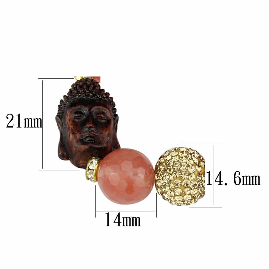 Brass Pink Coral Gold CZ Ball Bead Stretch Bracelet view 2