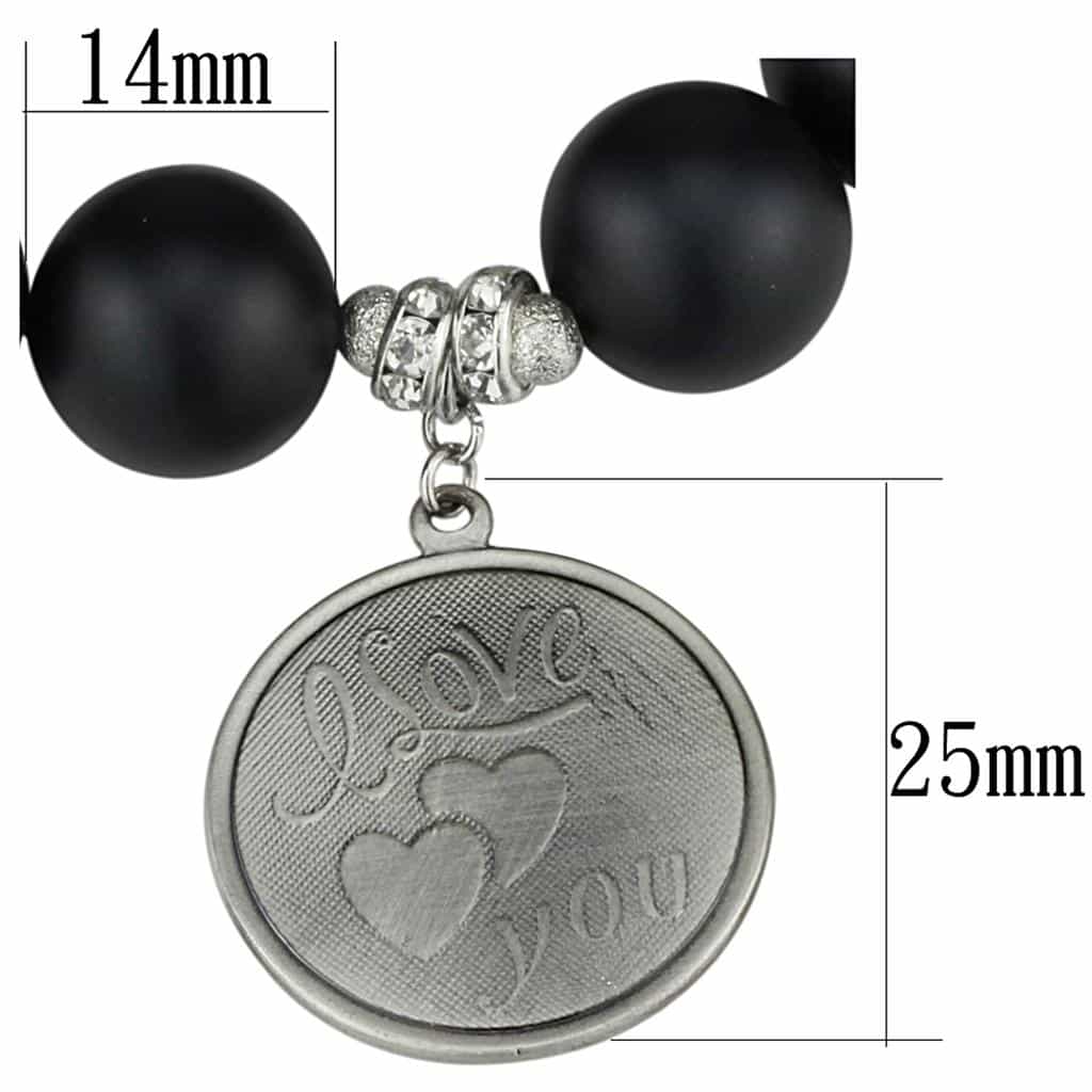 Stainless Steel Black Matte Onyx Silver CZ Ball Love Bracelet view 2