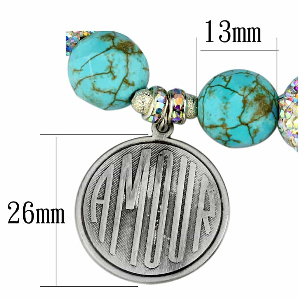 Brass Turquoise Silver CZ Ball Buddha Charm Bead Stretch Bracelet view 2