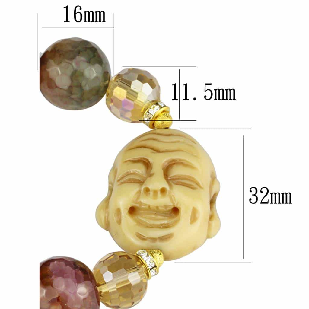 Brass Brown Earth Tone Agate Gold Buddha Bead Stretch Bracelet view 2