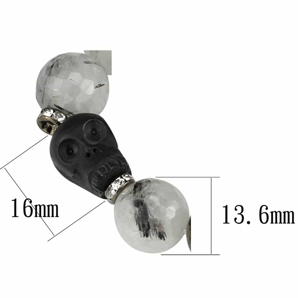 Brass Gray White Rutilated Quartz Black Skull CZ Ball Bracelet view 2