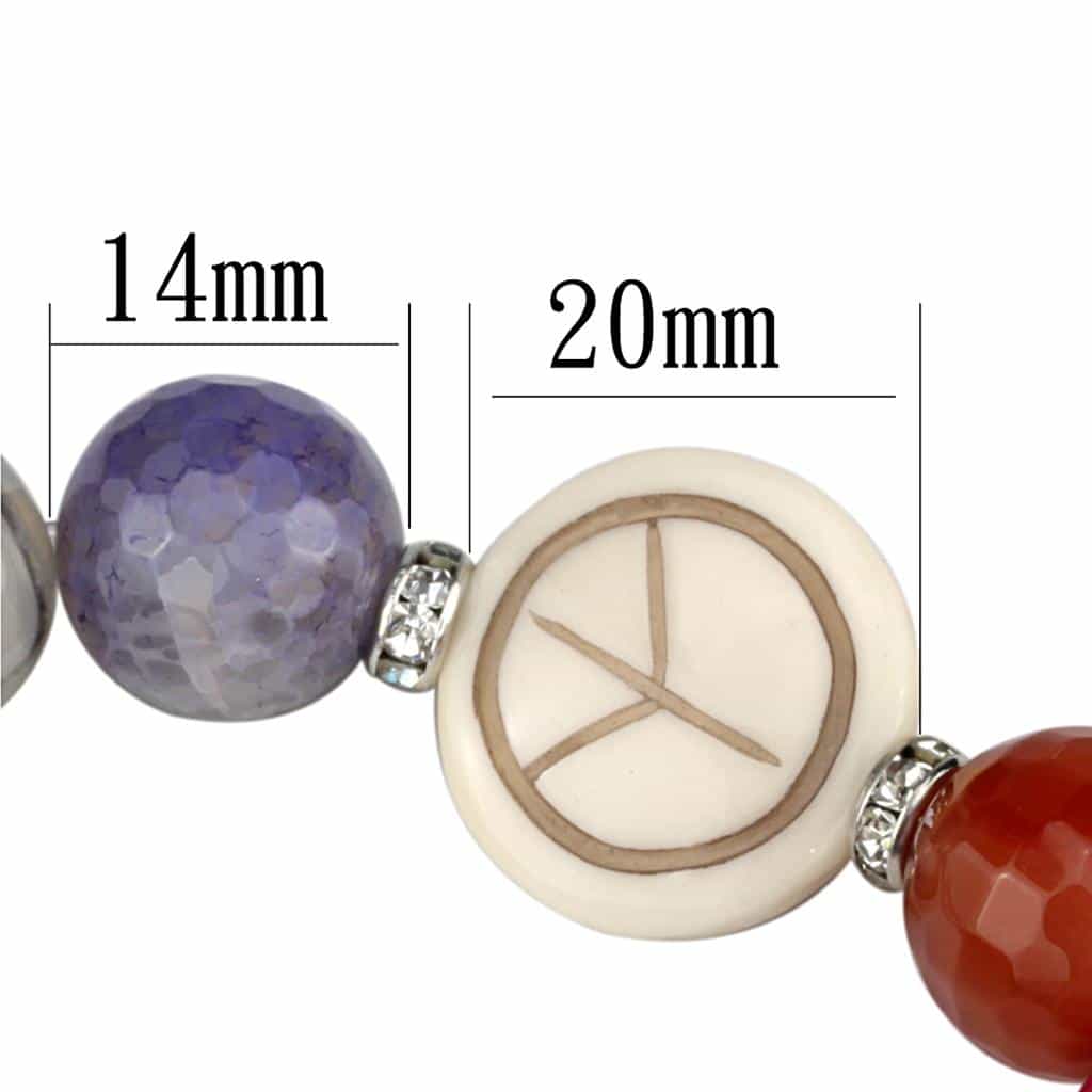 Brass Multi Color Agate Silver CZ Ball Peace Sign Charm Bracelet view 2
