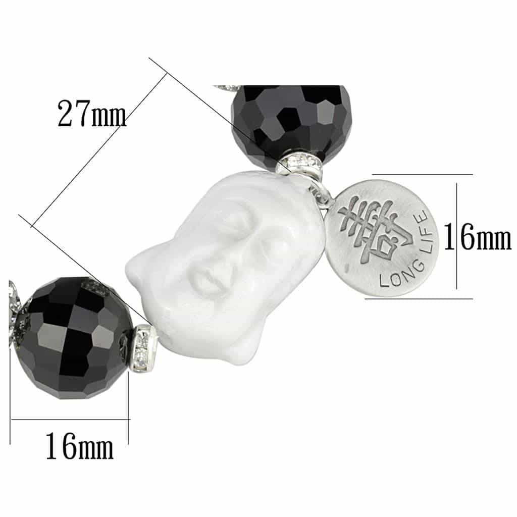 Brass Black Onyx Silver CZ Ball Buddha Long Life Charm Bracelet view 2