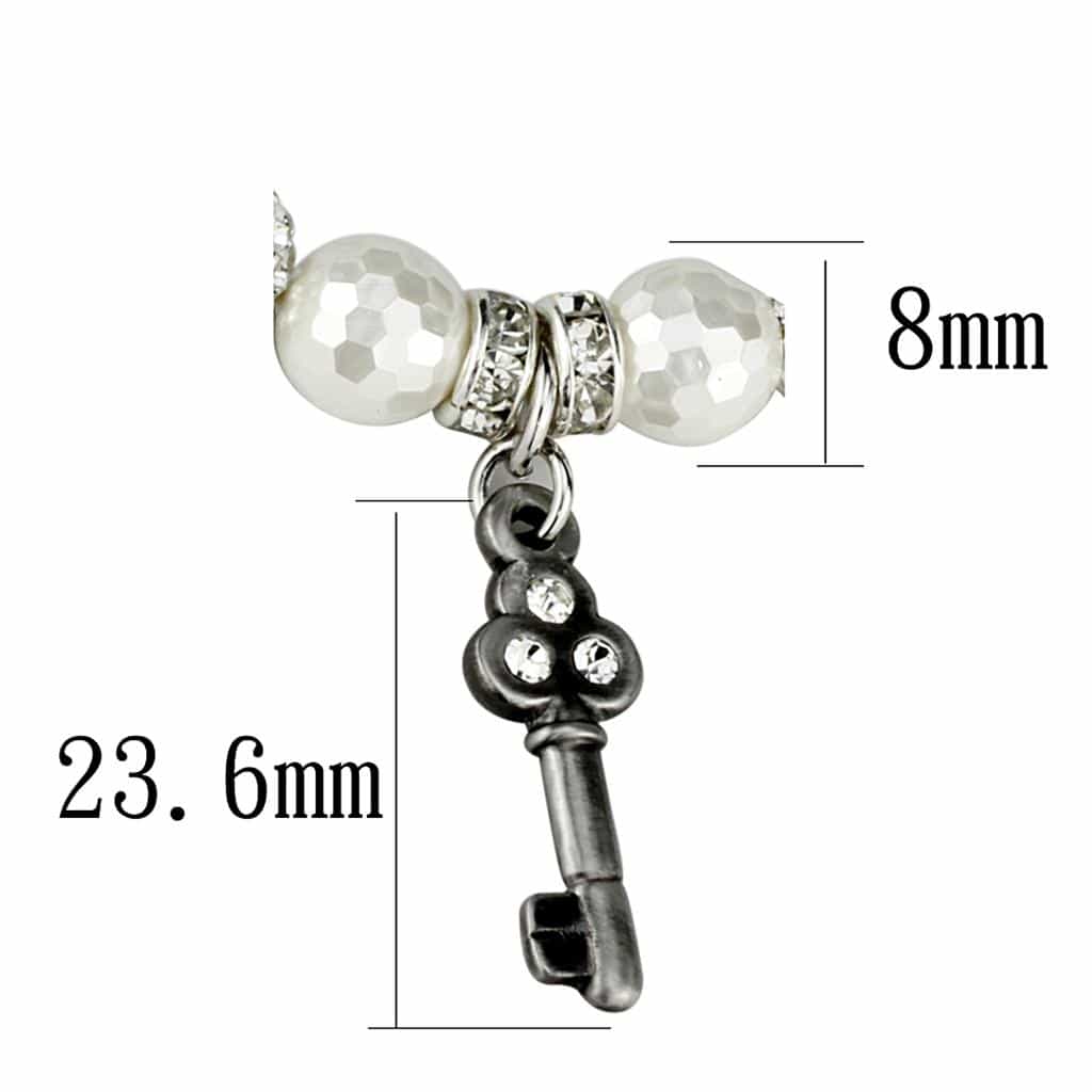 Brass White Pearl Silver CZ Ball Key Charm Stretch Bracelet view 2