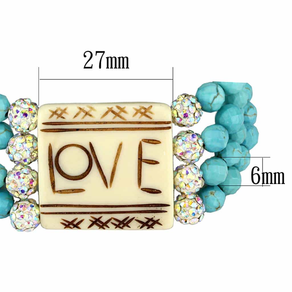 Brass Turquoise Multi Strand Love Plaque CZ Ball Stretch Bracelet view 2