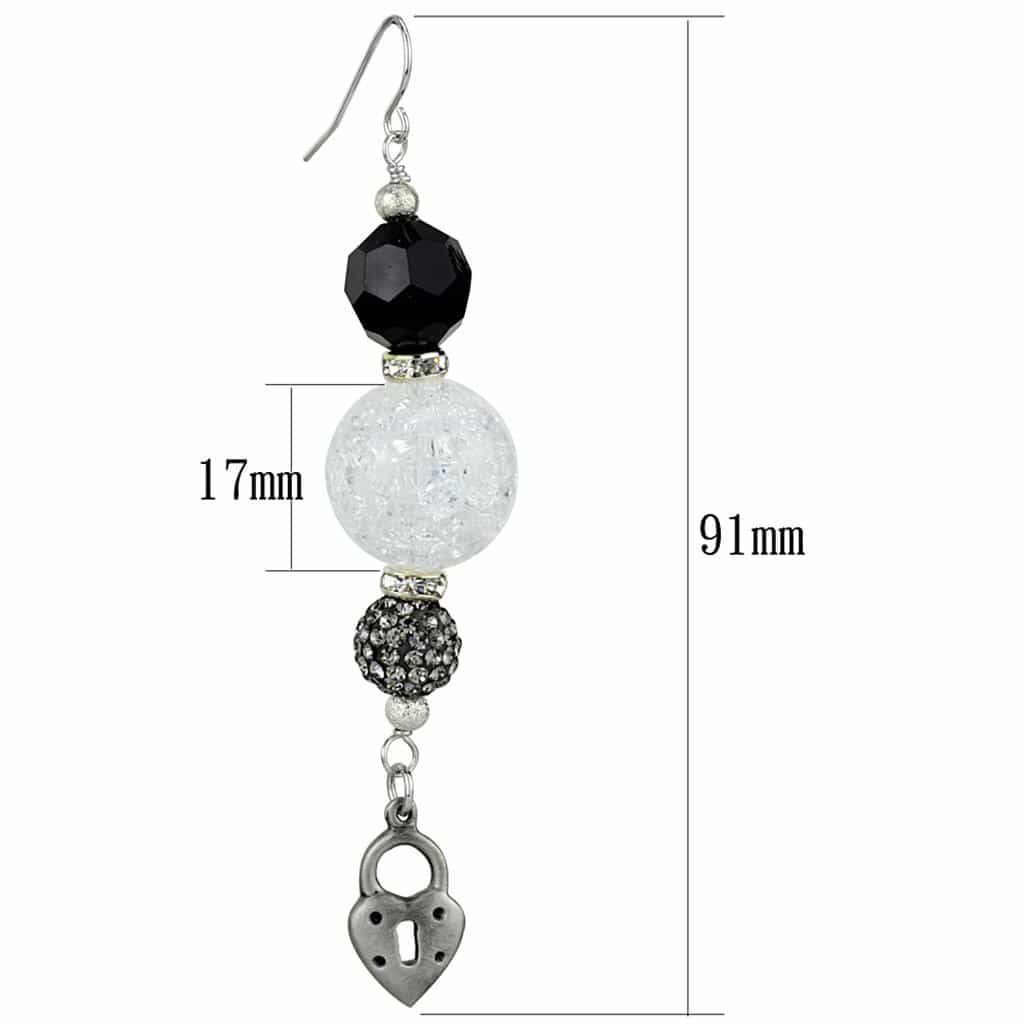 Brass Silver Black Onyx CZ Ball Lock Charm Dangle Earrings view 2