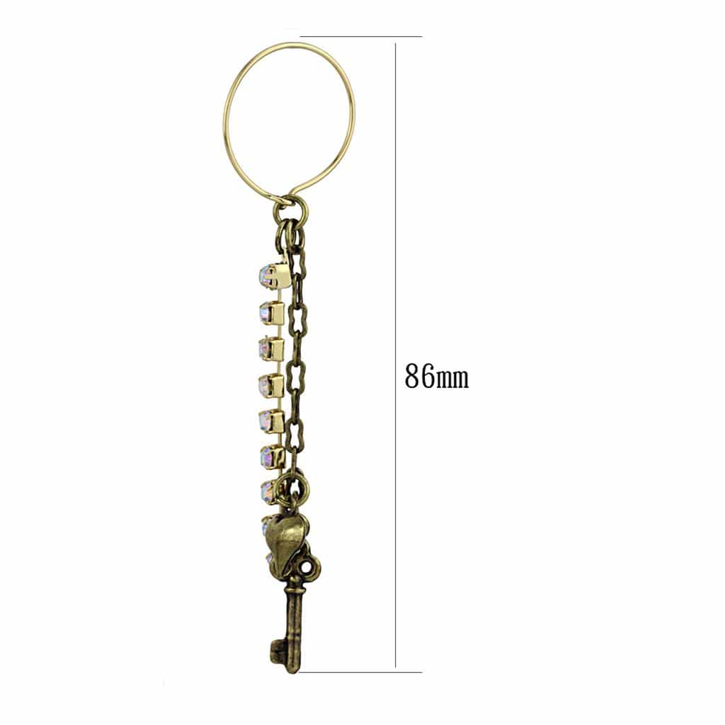 Brass Antique Gold Aurora Borealis Crystal Key Charm Earrings view 2