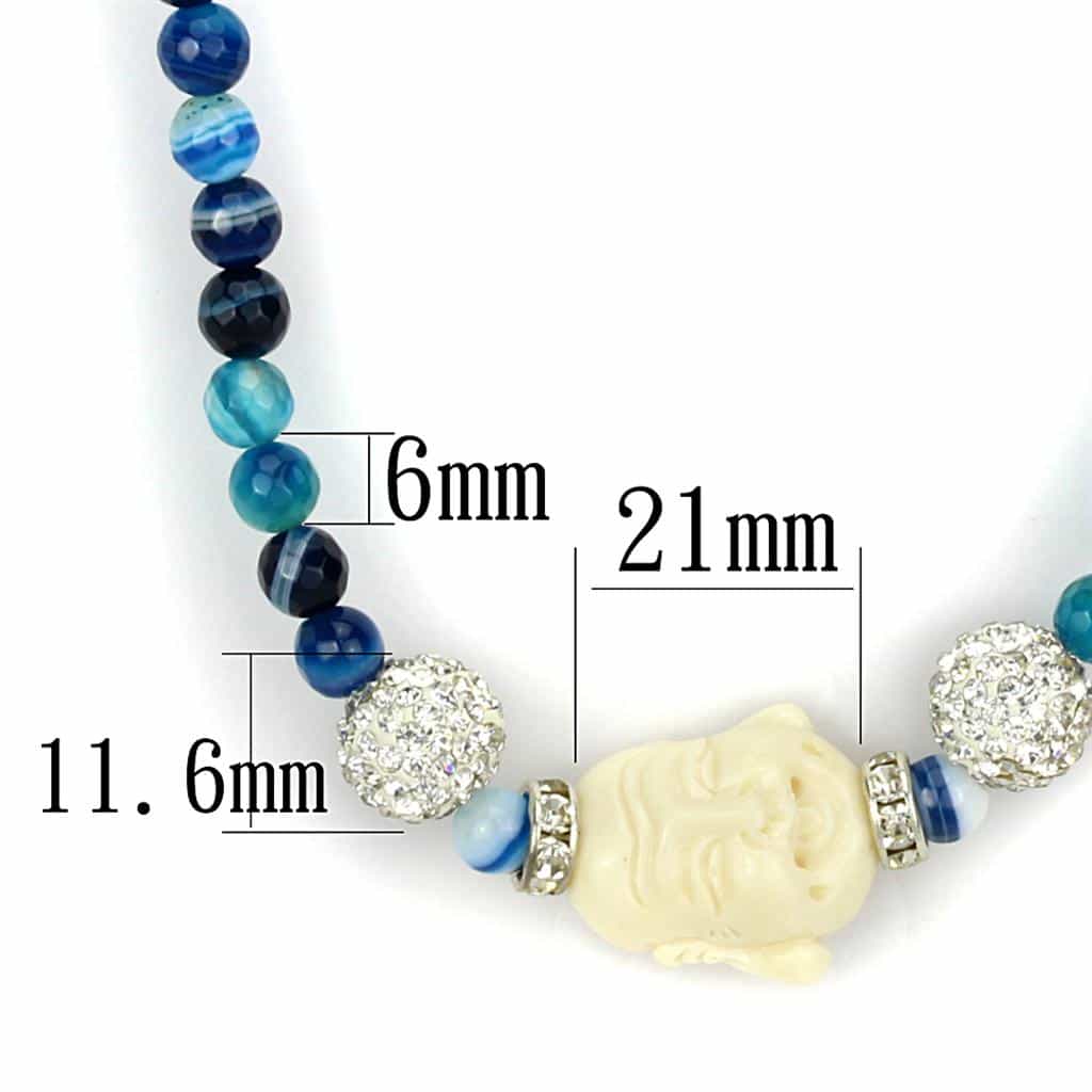 Brass Blue Agate Silver CZ Ball Buddha Bead Necklace view 2