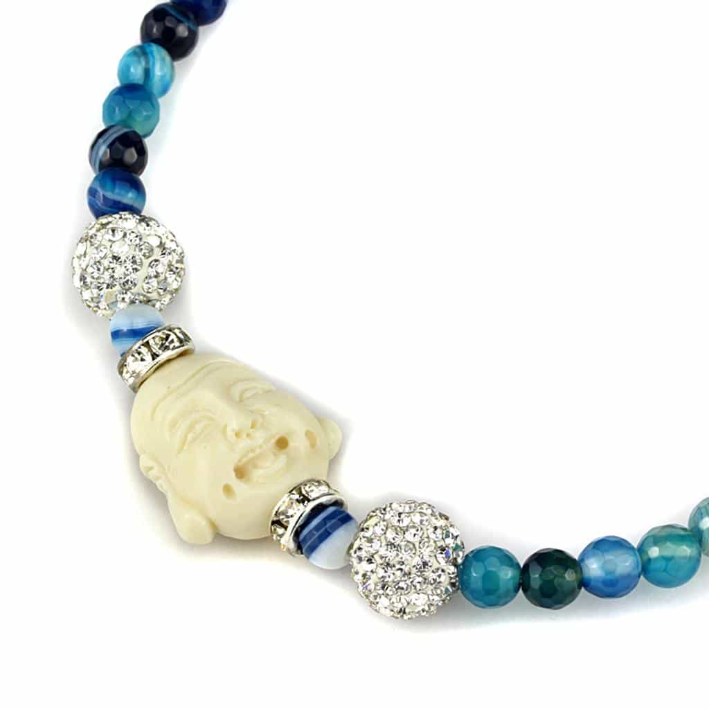 Brass Blue Agate Silver CZ Ball Buddha Bead Necklace view 3