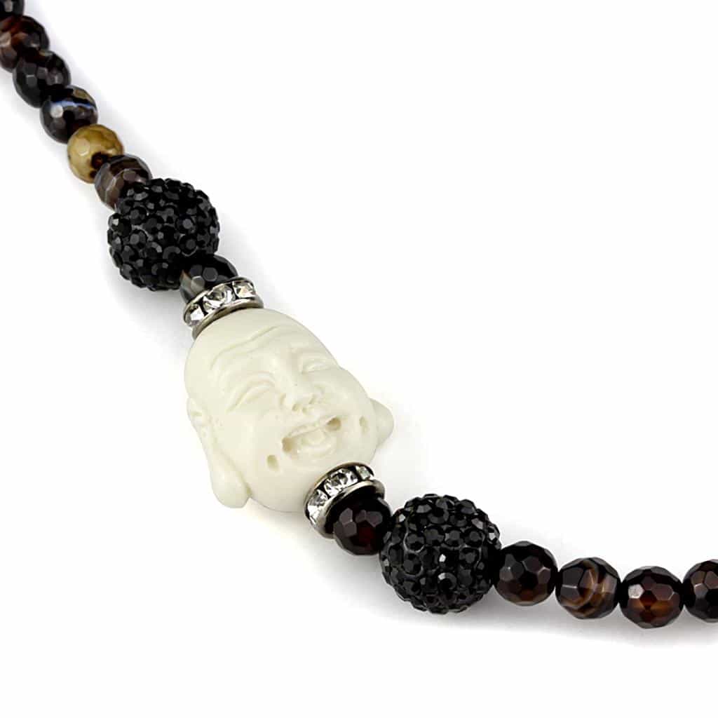Brass Tiger Eye Brown Agate Black CZ Ball Buddha Bead Necklace view 3