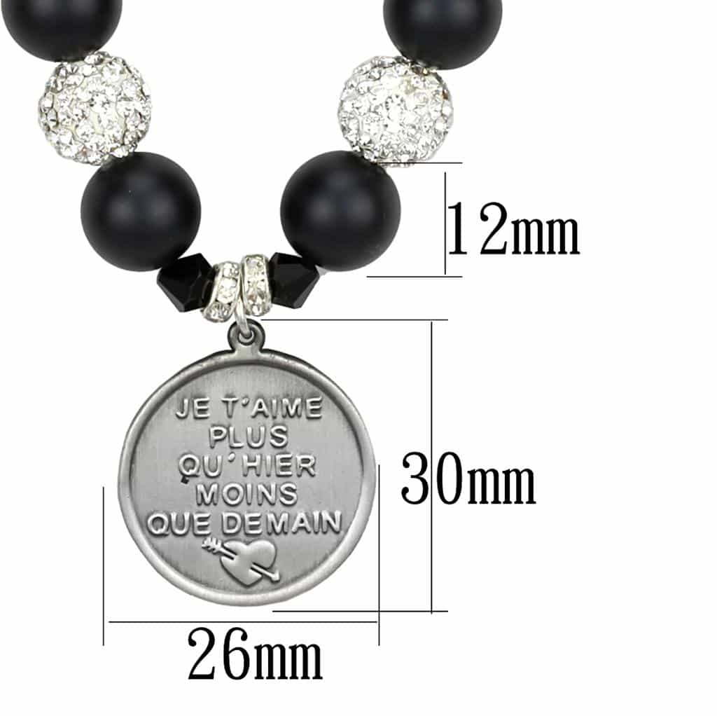 Brass Black Matte Onyx Silver CZ Ball French Quote Coin Necklace view 2