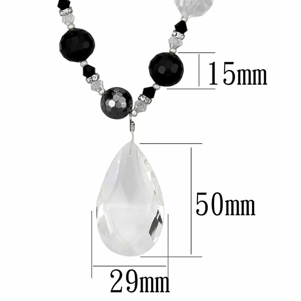 Brass Black White Crystal CZ Ball Pear Drop Bead Necklace view 2