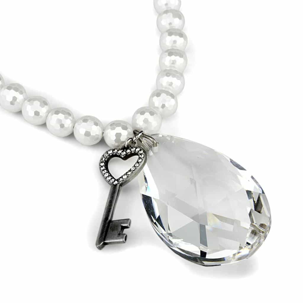 Brass White Pearl Rose Gold CZ Ball Bead Necklace view 2