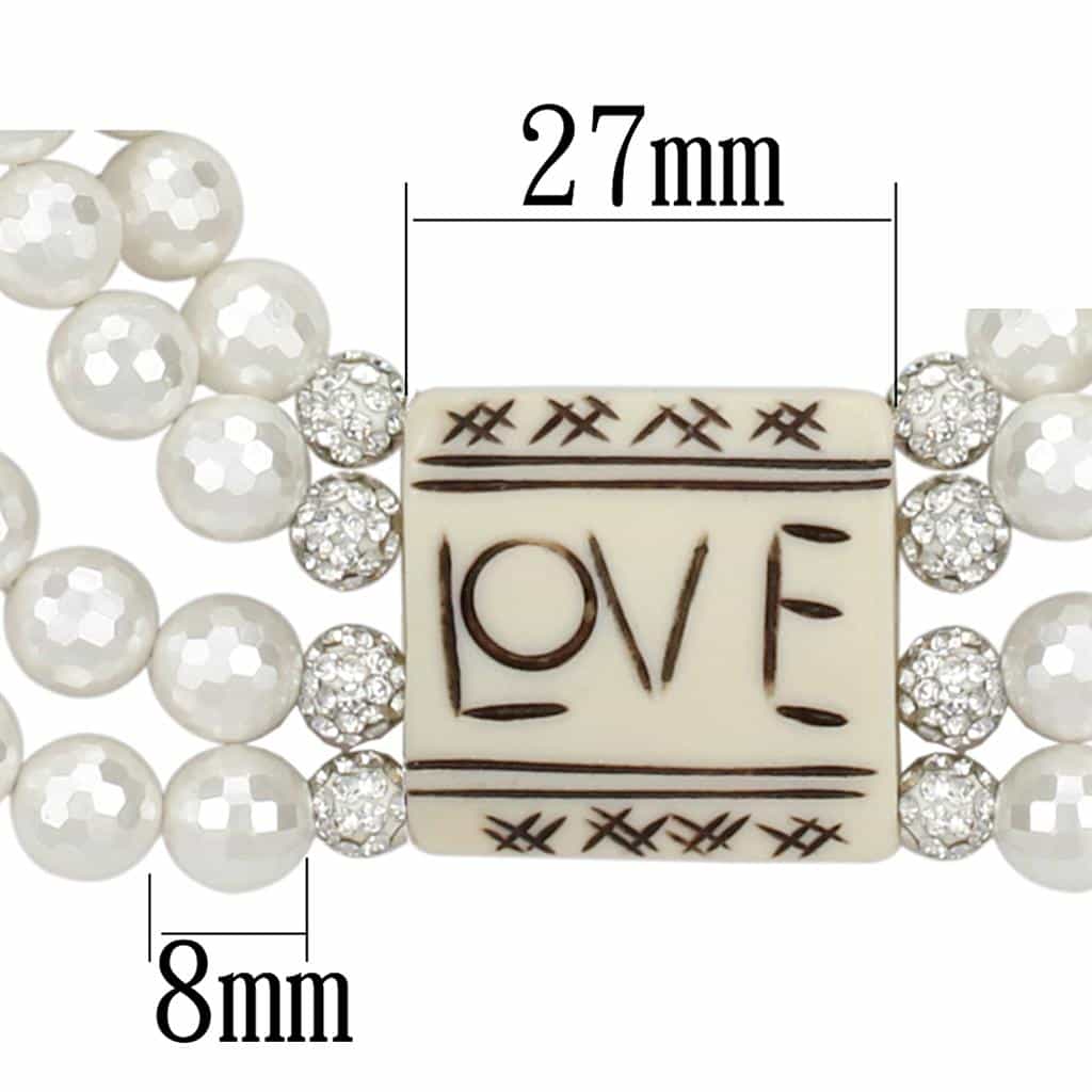Brass White Pearl Multi Strand Love Plaque CZ Ball Necklace view 2