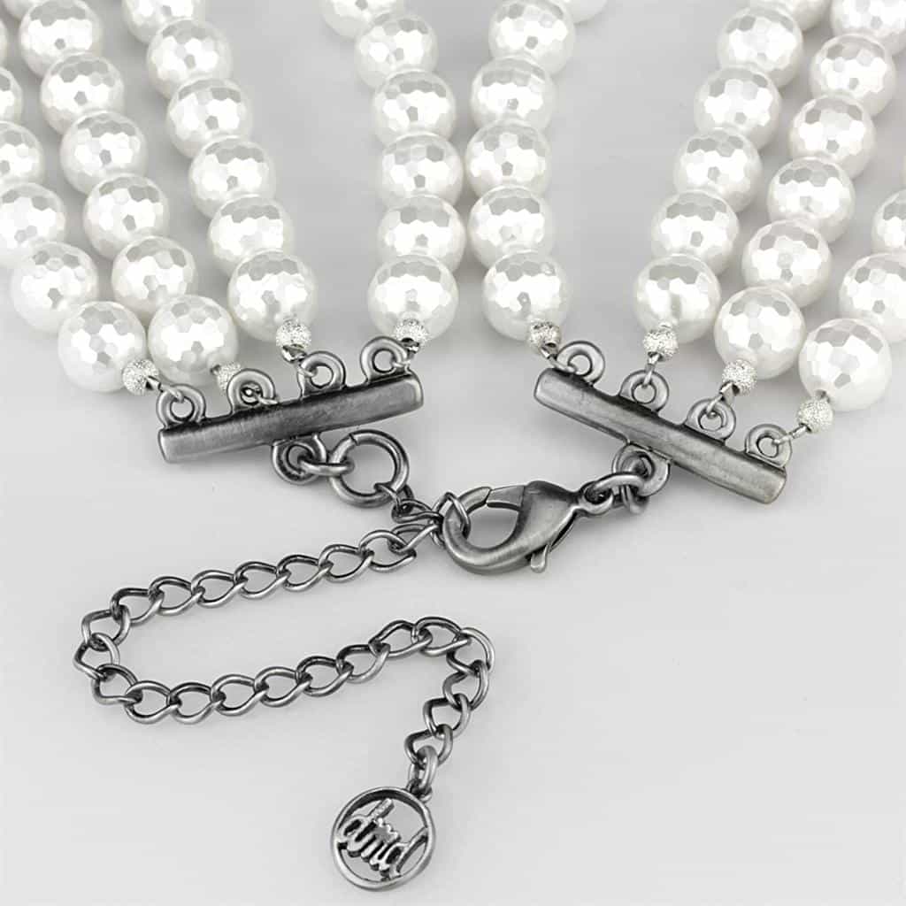 Brass White Pearl Multi Strand Love Plaque CZ Ball Necklace view 3