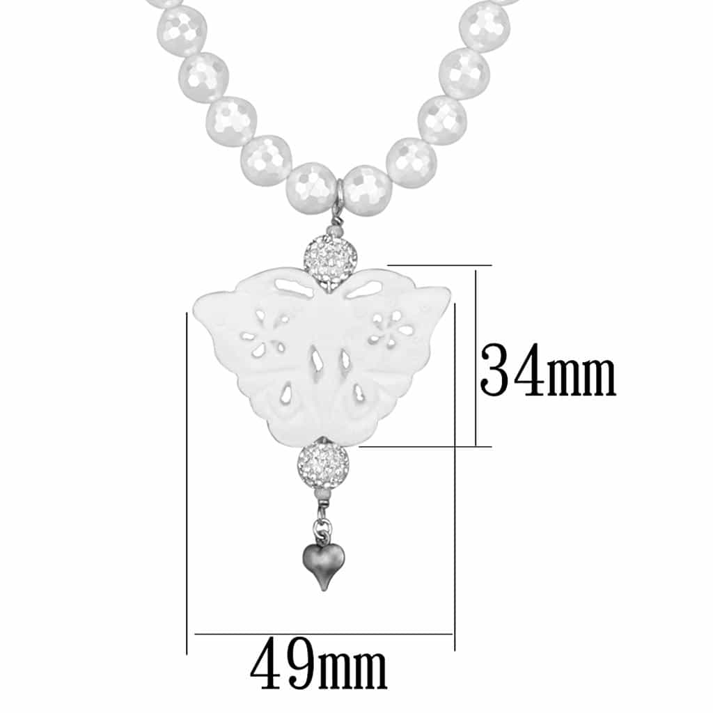 Brass White Pearl CZ Ball Angel Heart Charm Pendant Necklace view 2