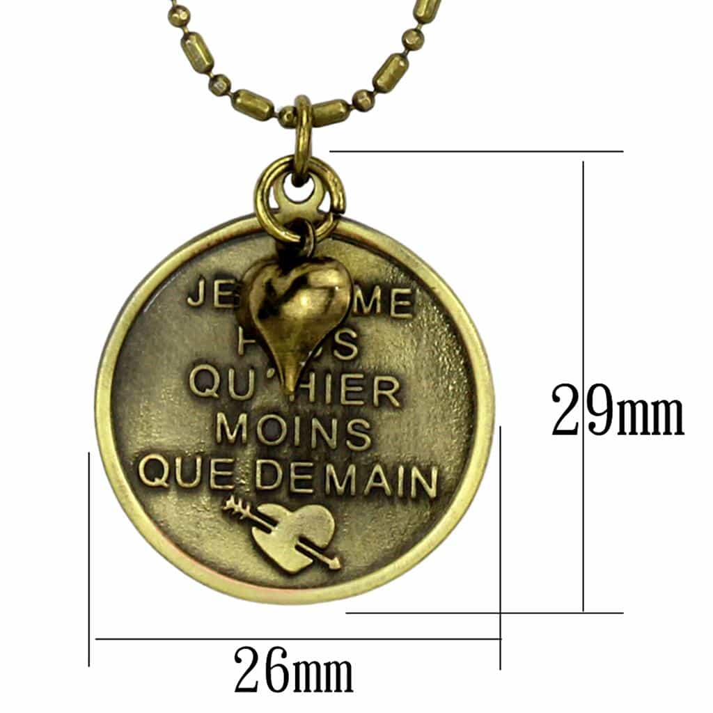 Brass Antique Gold French Quote Coin Pendant Necklace view 2