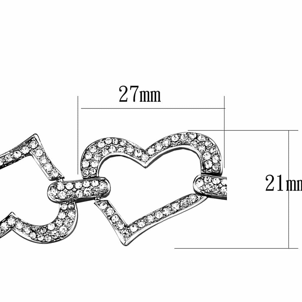 Brass Silver CZ Pave Open Heart Link Stretch Bracelet view 2
