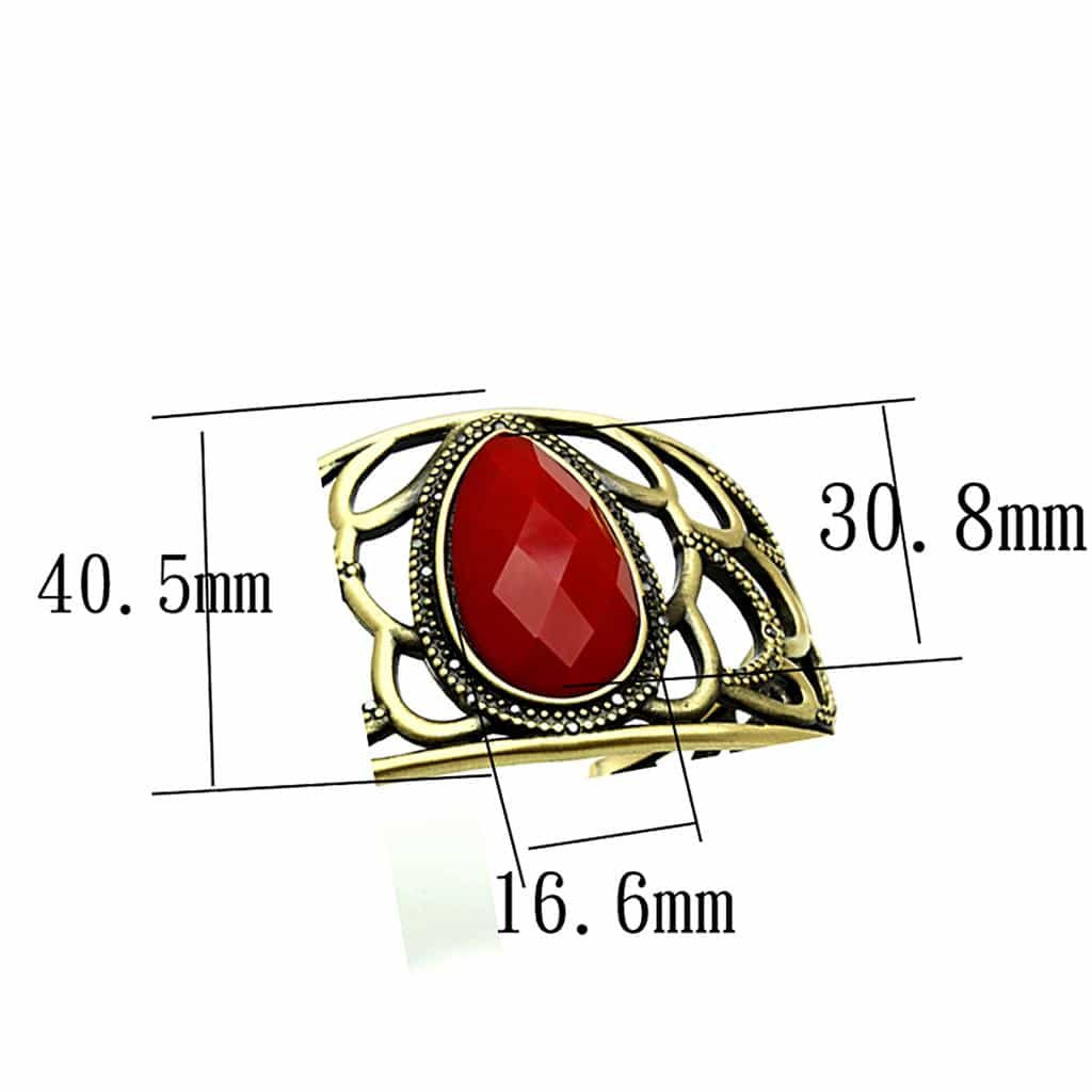Brass Antique Gold Red Faceted Teardrop Filigree Cuff Bracelet view 2