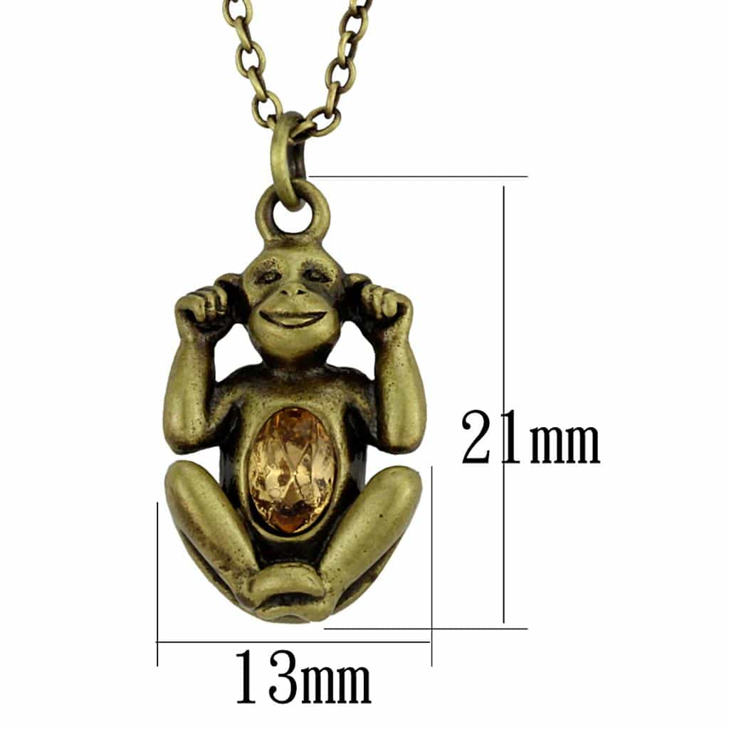 Brass Antique Gold Crystal Monkey Charm Pendant Necklace view 2
