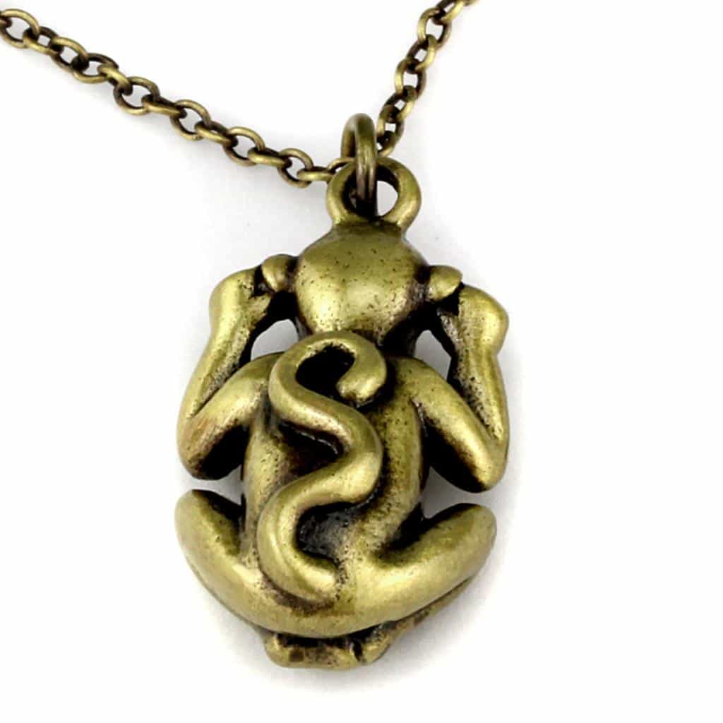 Brass Antique Gold Crystal Monkey Charm Pendant Necklace view 3