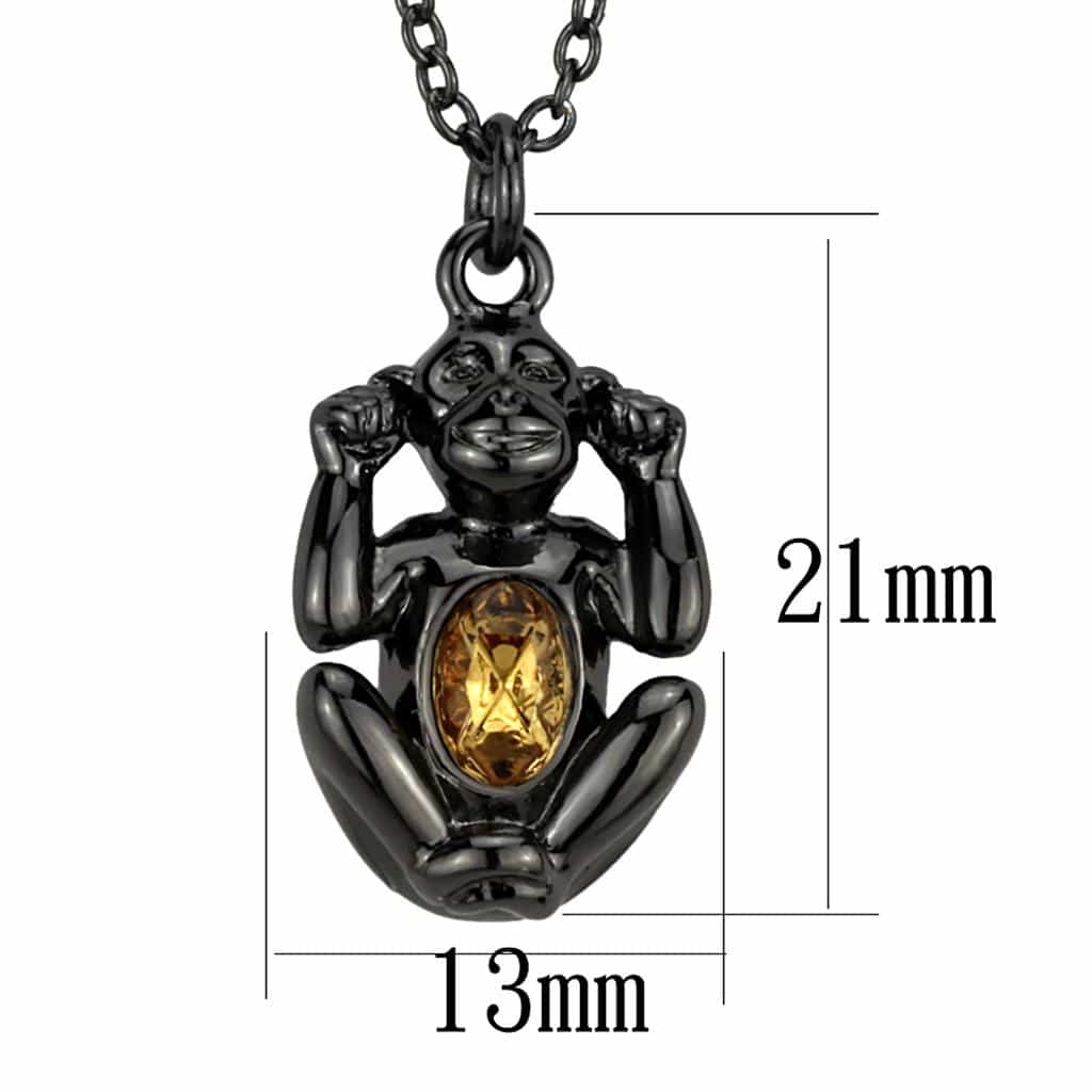 Brass Gunmetal Crystal Monkey Charm Pendant Necklace view 2