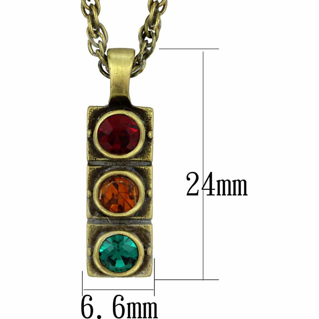 Brass Antique Gold Multi Color Crystal Traffic Light Necklace view 2