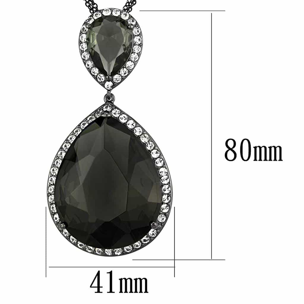 Brass Gunmetal Black Pear CZ Halo Pendant Necklace view 2