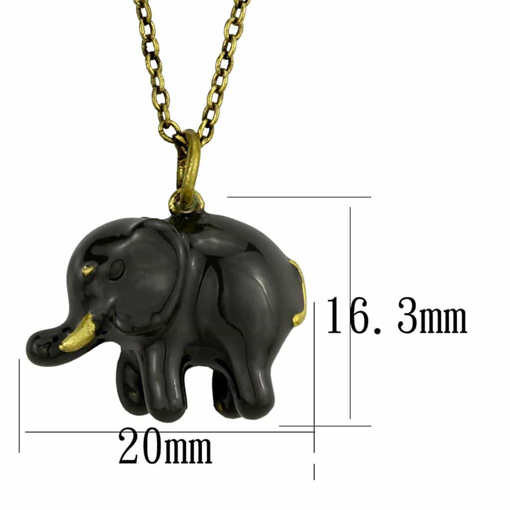 Brass Antique Gold Black Enamel Elephant Pendant Necklace view 2