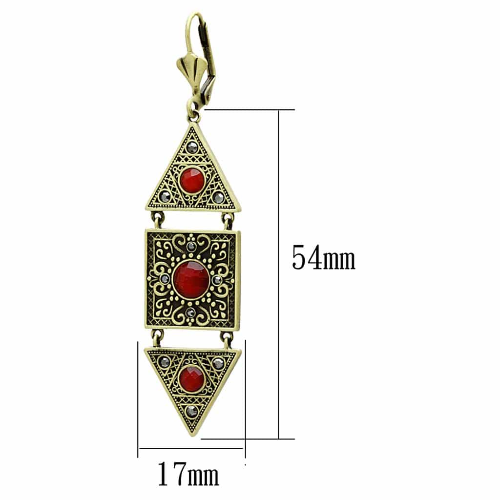 Brass Antique Gold Red Turquoise Filigree Geometric Earrings view 2
