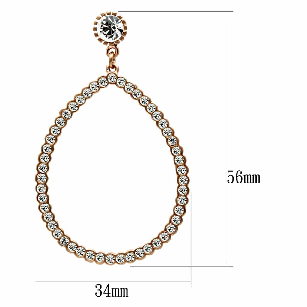 Brass Rose Gold CZ Open Teardrop Hoop Dangle Earrings view 2