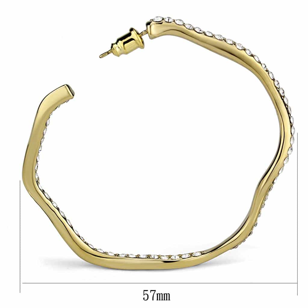 Brass Gold CZ Wavy Curve Hoop Earrings | The Stainless Jewelry view 2