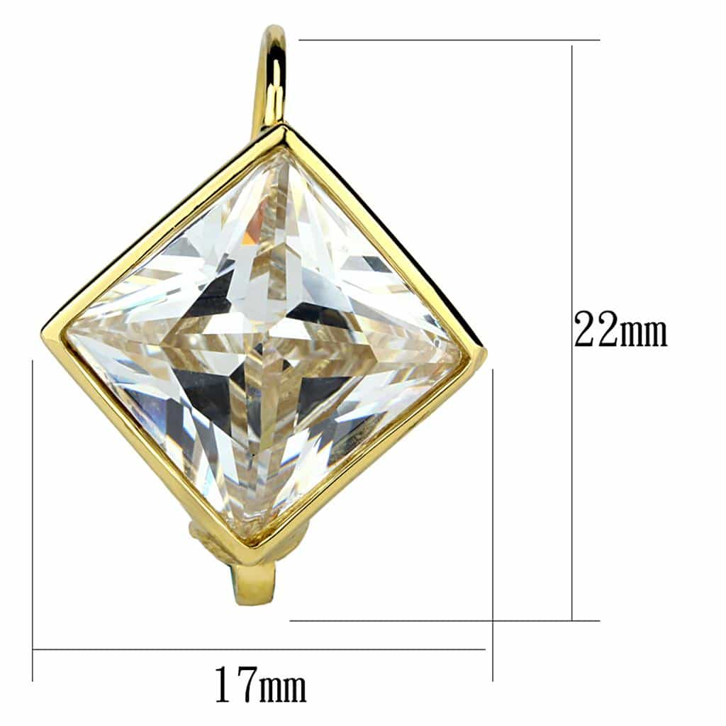 Brass Gold CZ Princess Cut Diamond Frame Leverback Earrings view 2