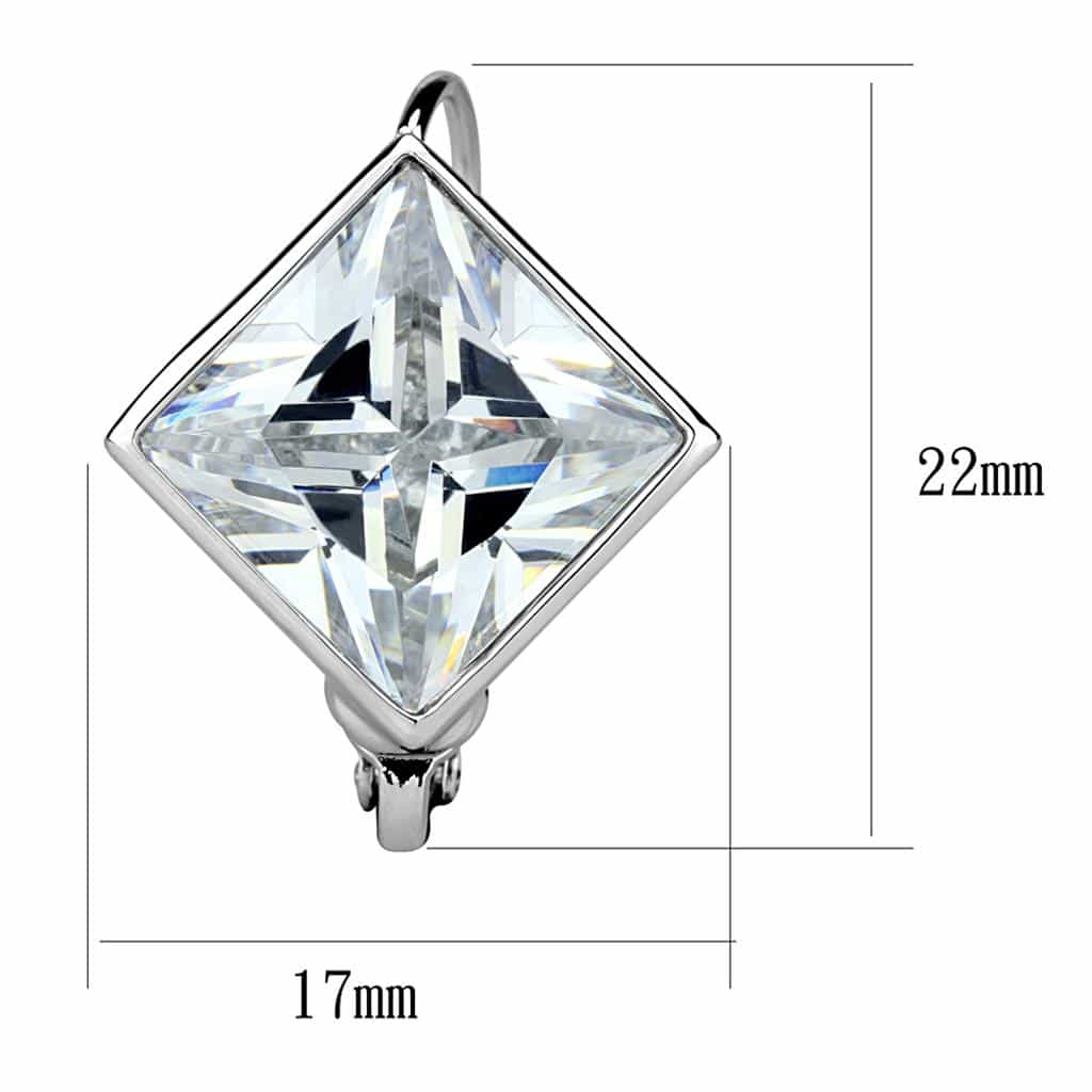 Brass Silver CZ Princess Cut Diamond Frame Leverback Earrings view 2
