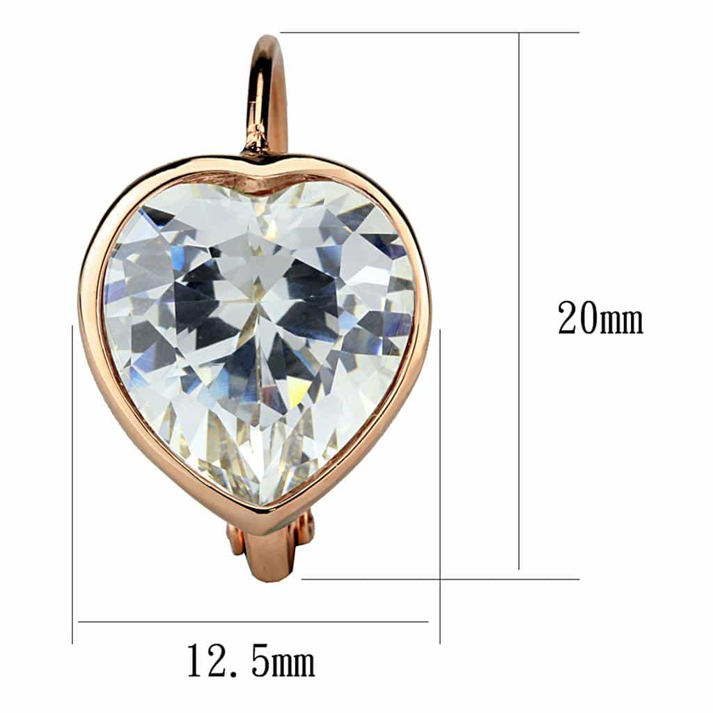 Brass Rose Gold CZ Heart Leverback Earrings view 2