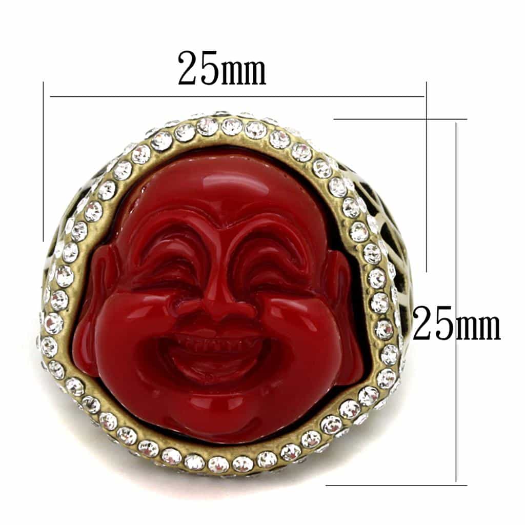Brass Gold Red Resin Buddha CZ Filigree Dome Cocktail Ring view 2