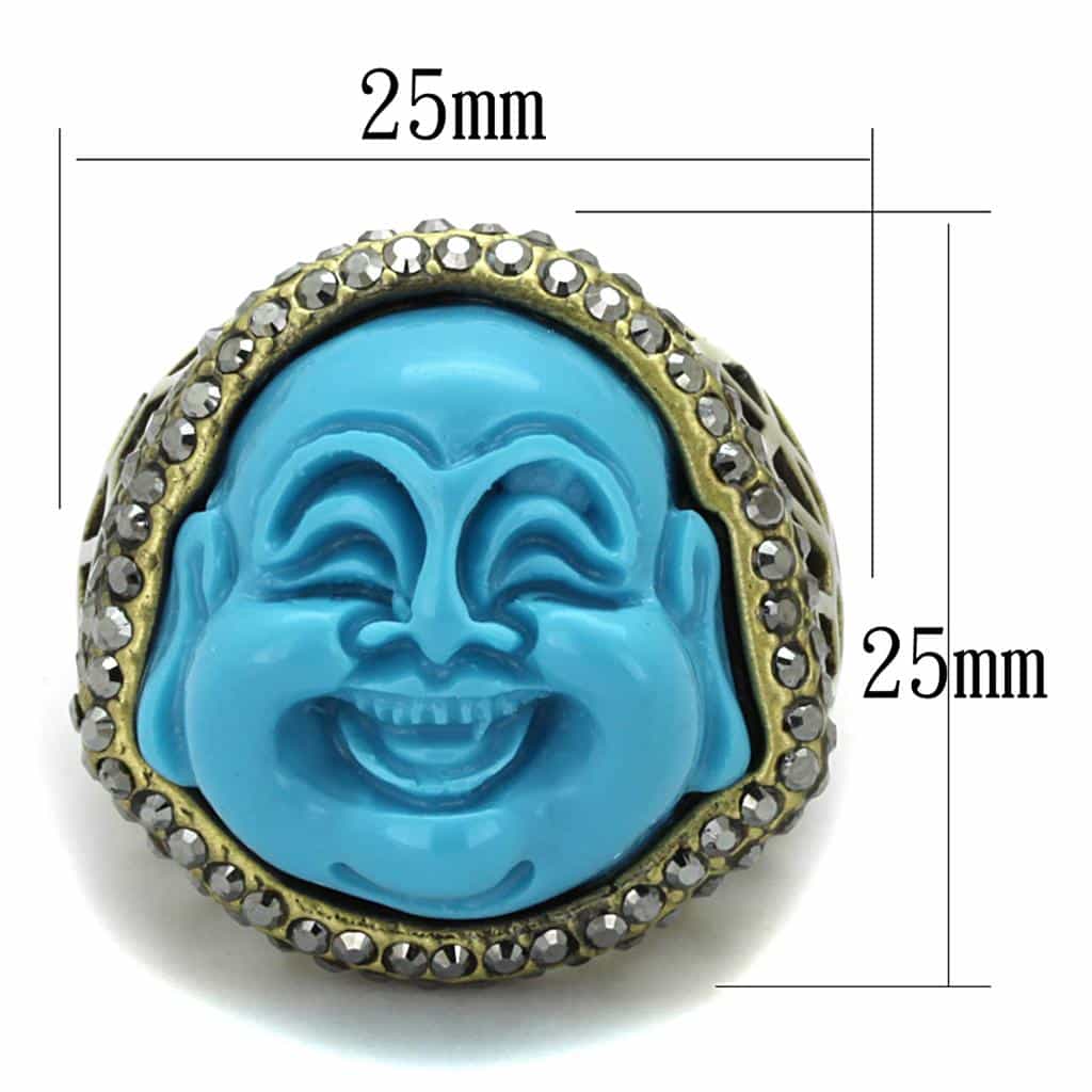 Brass Gold Turquoise Resin Buddha CZ Filigree Dome Cocktail Ring view 2