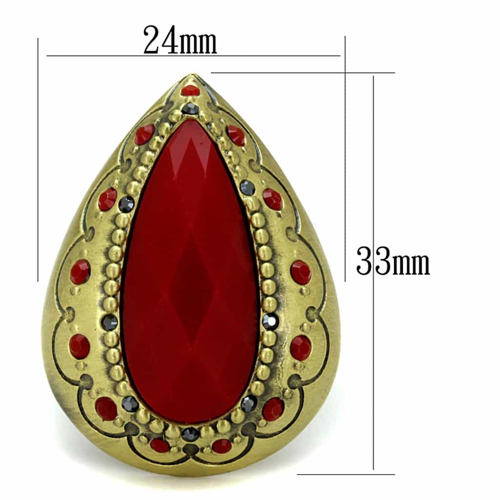Brass Antique Gold Red Marquise Beaded Scroll Cocktail Ring view 2