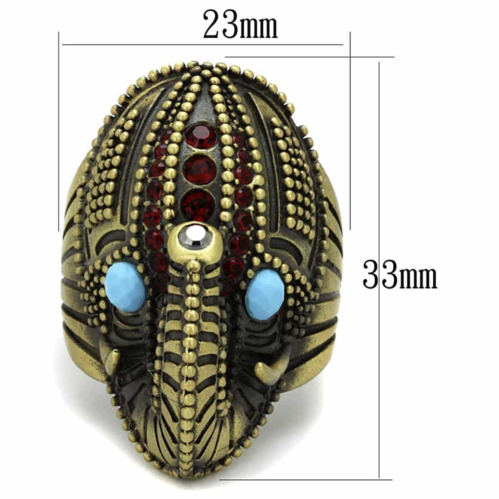 Brass Antique Gold Turquoise Red Crystal Feather Cocktail Ring view 2