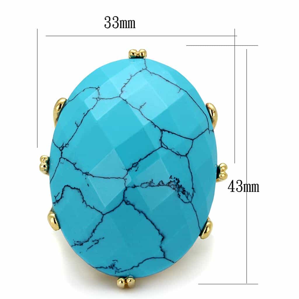 Brass Gold Turquoise Faceted Large Oval Prong Set Cocktail Ring view 4