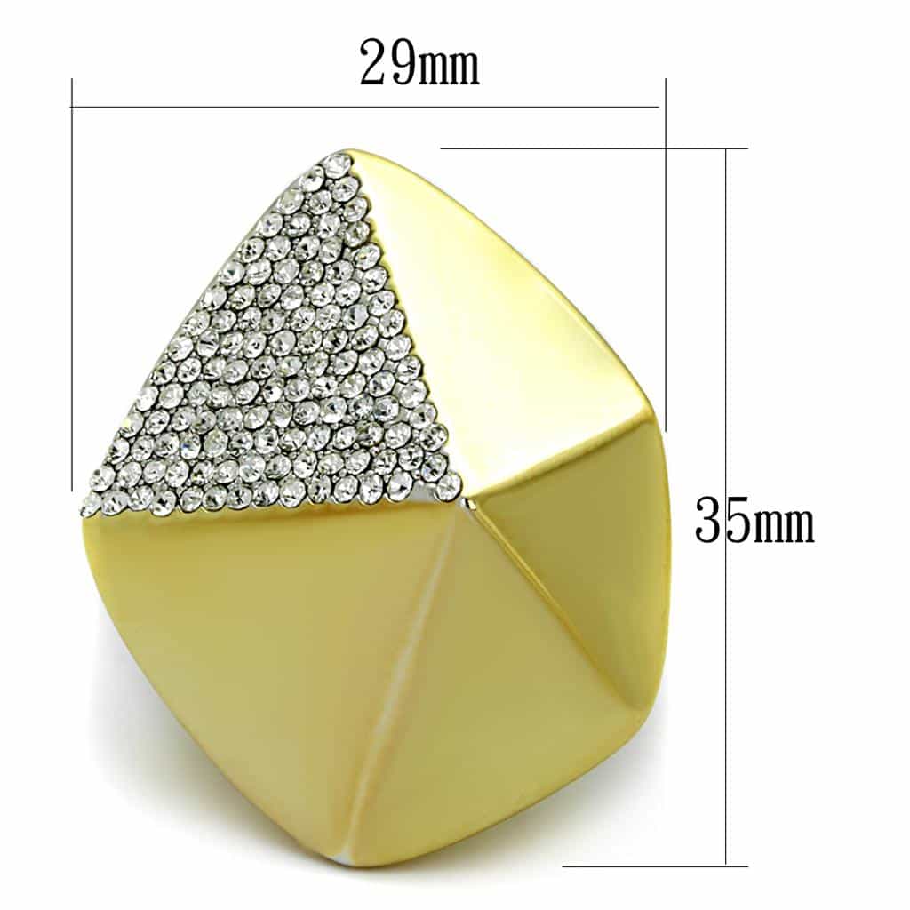 Brass Gold CZ Pave Triangle Geometric Dome Cocktail Ring view 2