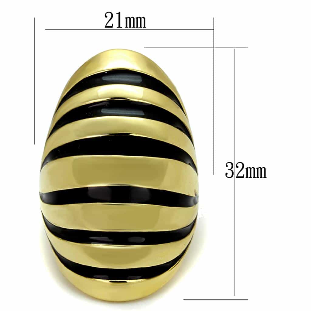 Brass Gold Black Enamel Diagonal Stripe Wide Dome Cocktail Ring view 2