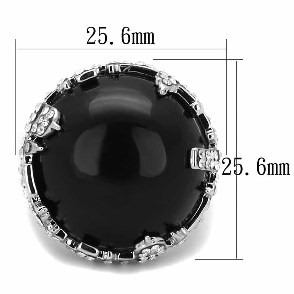 Brass Silver Black Onyx Round Cabochon CZ Accent Cocktail Ring view 2
