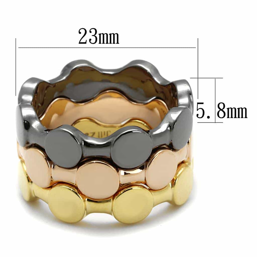 Brass Three Tone Gold Silver Rose Gold Disc Link Stackable Ring view 2