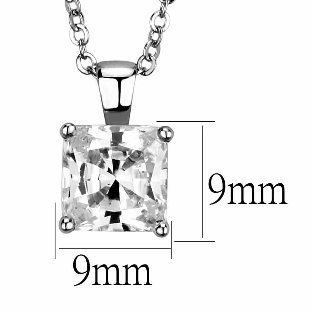 Brass Silver CZ Princess Cut Four Prong Solitaire Necklace view 2